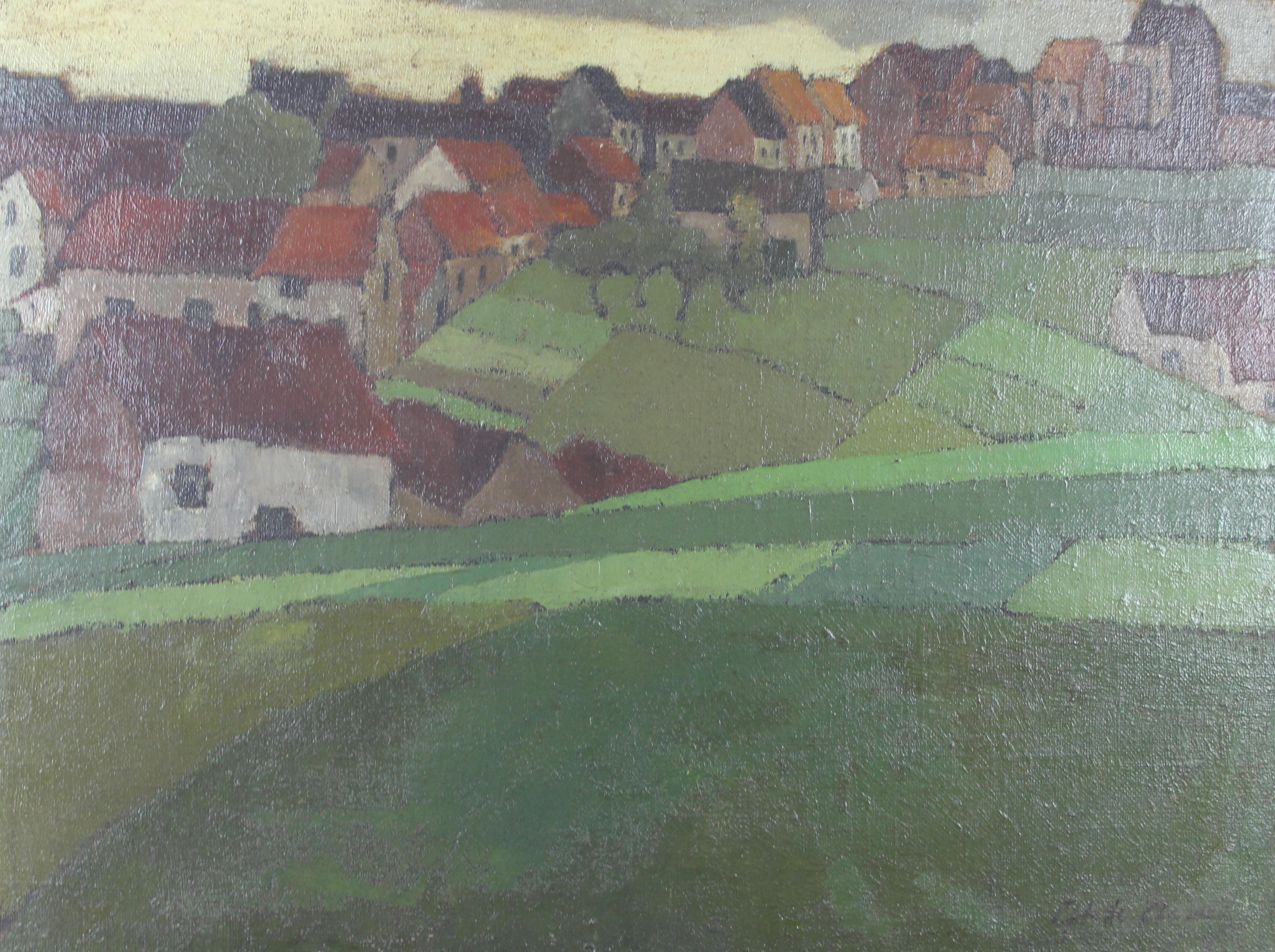 tableau Paysage en flandre De Coorde Charles paysage,village  huile toile 1re moiti 20e sicle