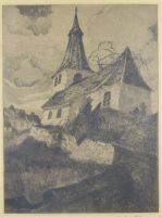 tableau L'église d'Attert Barthélemy Camille église  estampe papier 1ère moitié 20e siècle