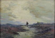 tableau Promenade dans les polders Devos Albert Isidore paysage,personnage  huile toile 1ère moitié 20e siècle