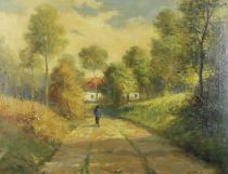 tableau Sur le chemin du retour  Verschaffelt Edouard paysage,personnage  huile toile 1ère moitié 20e siècle