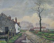 tableau La campagne Volckaert Piet paysage,village  huile toile 2ième moitié 20e siècle