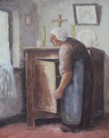 tableau Journée de rangement Wasterlain Georges personnage,scène rurale  huile toile 1ère moitié 20e siècle