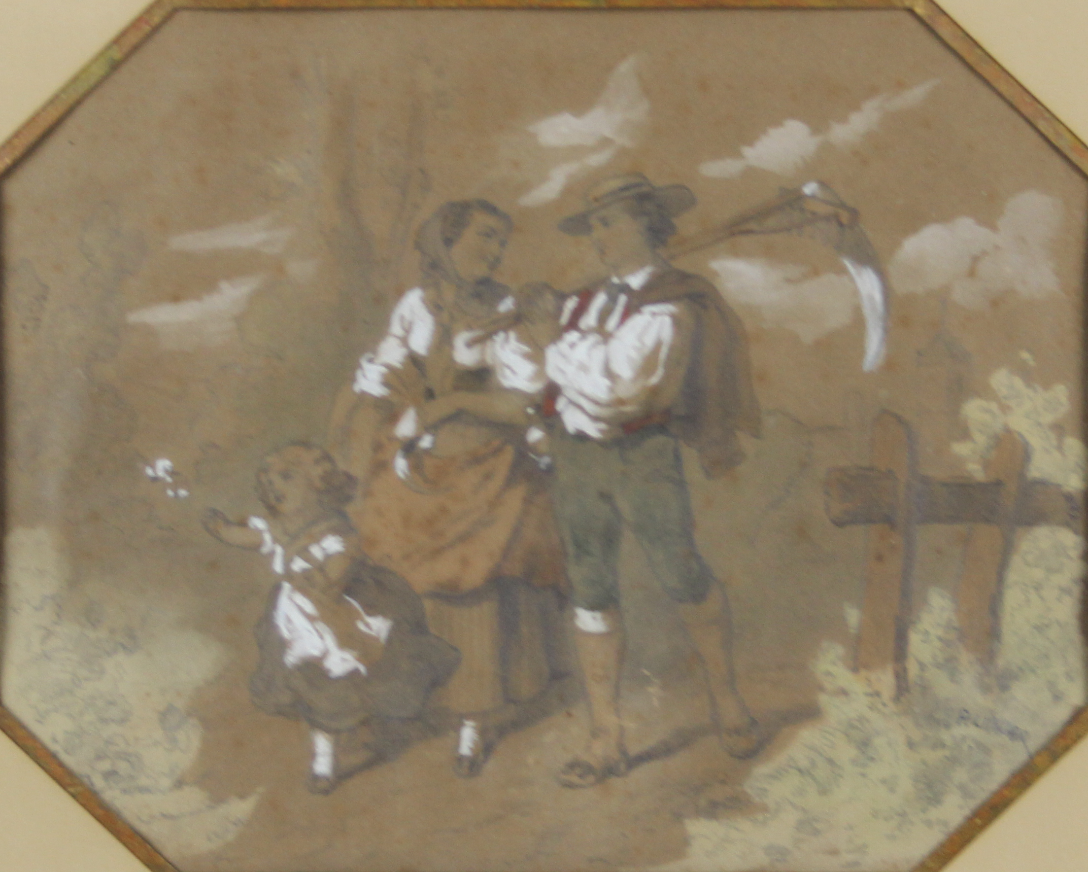 tableau La promenade  Linder P scène de genre  mixte papier 19e siècle