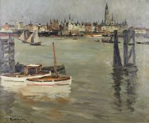 tableau Anvers Balande  Georges marine,ville  huile toile 1ère moitié 20e siècle