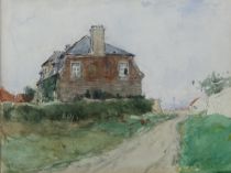 tableau Jeu de lumière Cassiers Henry paysage,village  aquarelle papier 1ère moitié 20e siècle