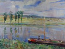 tableau Journée ensoleillée  Dubois Raphael marine,paysage,personnage  huile toile 1ère moitié 20e siècle