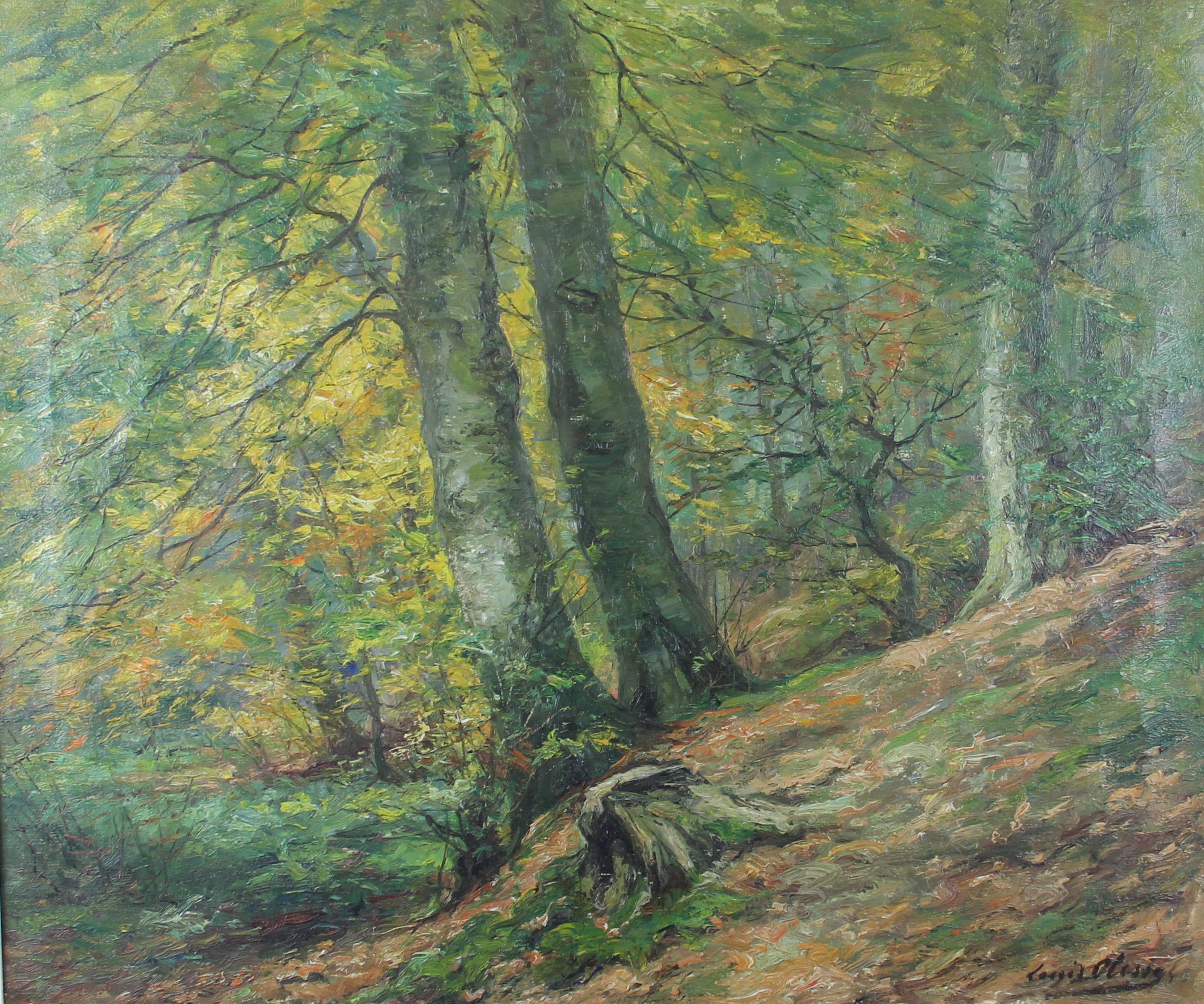 tableau La forêt de Soigne Clesse Louis paysage,sous-bois  huile toile 1ère moitié 20e siècle