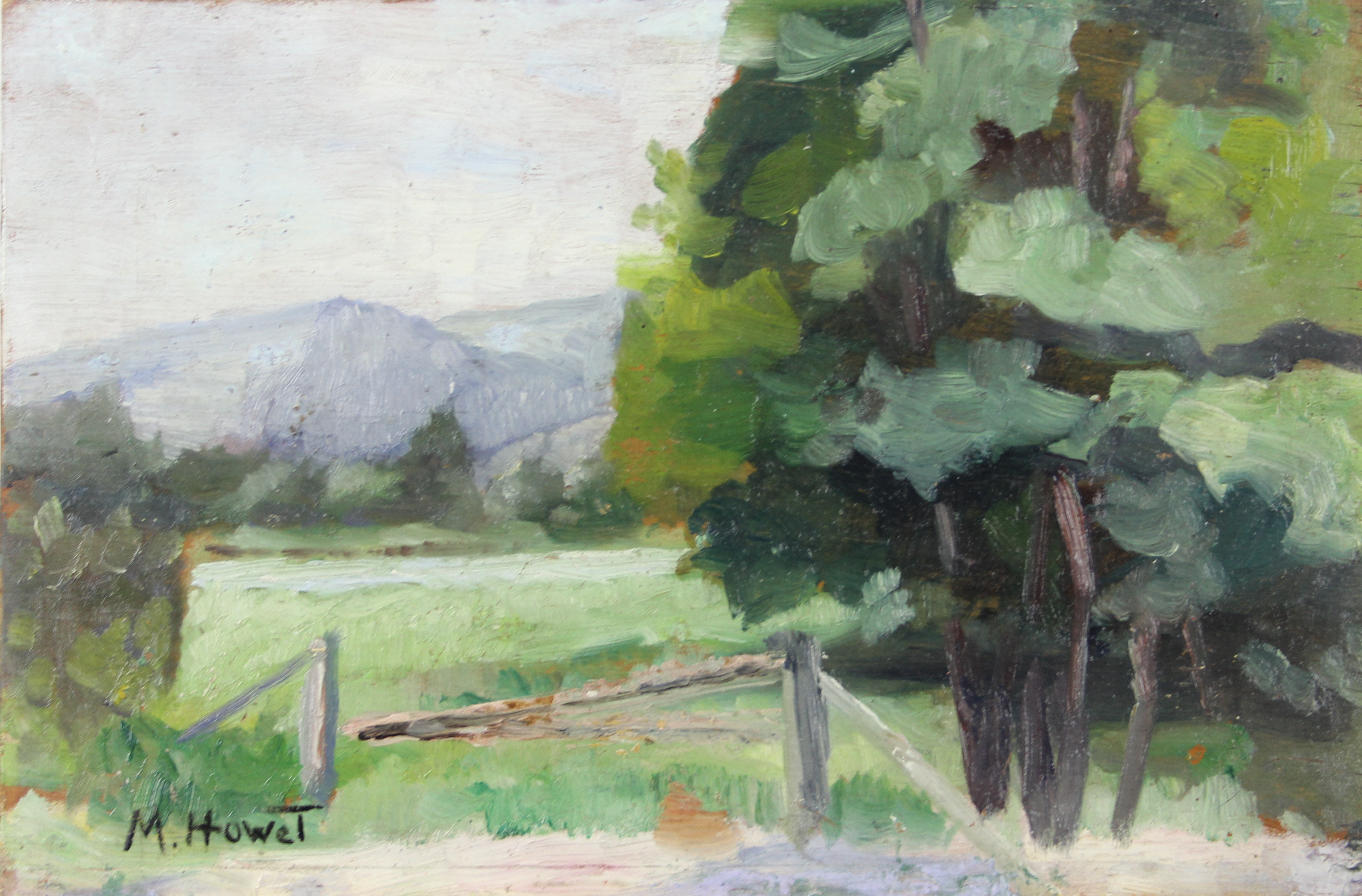 tableau le vallon  Howet Marie paysage  huile panneau 2ième moitié 20e siècle