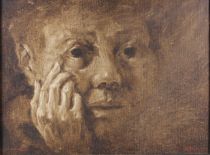 tableau Pensive Coryn Jacques personnage,portrait  huile toile 2ième moitié 20e siècle