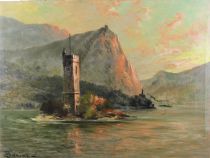 tableau La tour du lac Penning-Dupuis Ernest marine,paysage  huile toile 1ère moitié 20e siècle