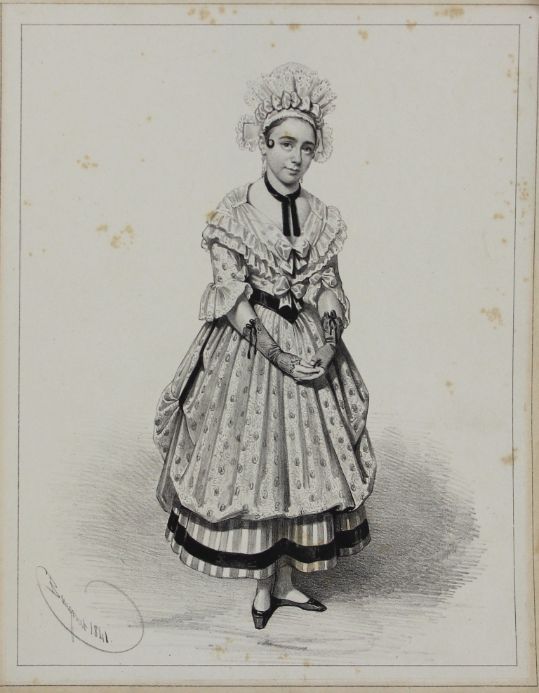 tableau Femme en habit BAUGNIET Charles personnage  litho papier 19e sicle