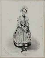 tableau Femme en habit BAUGNIET Charles personnage  litho papier 19e siècle