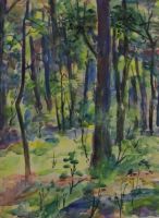 tableau Sous bois fauve Creten George paysage,sous-bois  aquarelle papier 2ième moitié 20e siècle