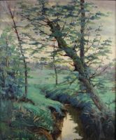 tableau Le ruisseau Deraymaeker Louis paysage  huile toile 1ère moitié 20e siècle