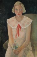 tableau La jeune fille aux yeux bleu   personnage,portrait  huile toile 1ère moitié 20e siècle