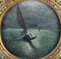 tableau Lagune  Venise Moretti Luidgi marine,paysage,paysage marin,ville  huile panneau 1re moiti 20e sicle