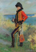 tableau Le militaire PICARD Georges  militaire,paysage,paysage marin  huile toile 19e sicle