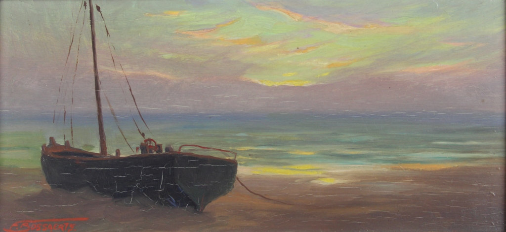 tableau Le bateau de pcheur Bossaerts Franois (Frans) marine,paysage marin  huile panneau 1re moiti 20e sicle