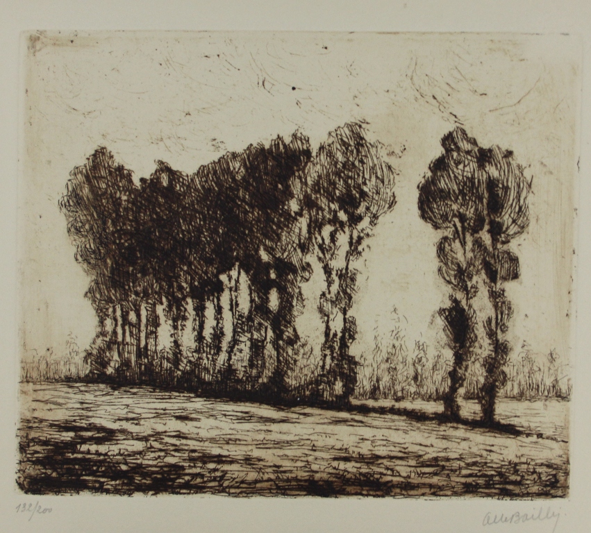 tableau Les arbres   paysage  estampe papier 2ième moitié 20e siècle