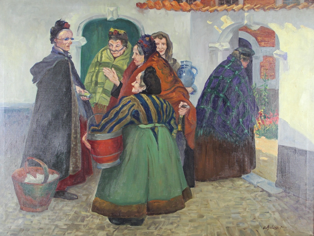 tableau Les Mégères   personnage,scène rurale  huile toile 1ère moitié 20e siècle