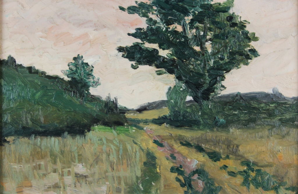 tableau Paysage campinois  (Genck)   paysage  huile carton 1ère moitié 20e siècle