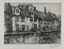 tableau Le maison du cours d'eau Clesse Louis paysage,ville  estampe papier 1ère moitié 20e siècle