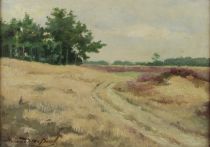 tableau Chemin sablonneux (Genck) De Beul Armand paysage  huile carton 1ère moitié 20e siècle