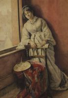 tableau Pensive Antoine Pierre-Joseph personnage,scène de genre  aquarelle papier 19e siècle