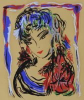 tableau La femme aux multiples couleurs   personnage,portrait  gouache papier 2ième moitié 20e siècle