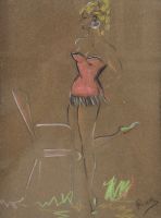 tableau Pin-up   nu,personnage  pastel papier 2ième moitié 20e siècle
