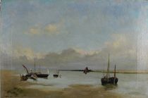 tableau L'estacade  HANNON Théodore marine,paysage,paysage marin  huile toile 19e siècle