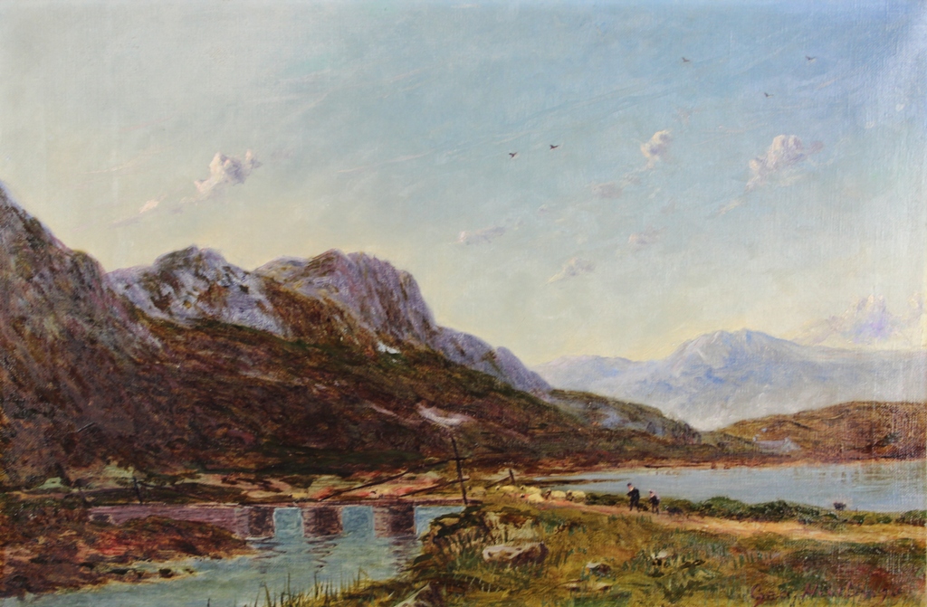 tableau Sortie des moutons   animaux,paysage,paysage de montagne  huile toile 1ère moitié 20e siècle