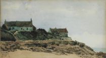 tableau La Bretagne Combaz Gisbert paysage,paysage marin,personnage,village  aquarelle papier 19e siècle