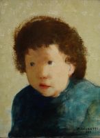 tableau L'enfant bleu Delmotte Marcel portrait  huile toile 2ième moitié 20e siècle