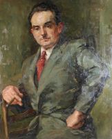 tableau L'homme au cigarillo  Hoebeke Maguy portrait  huile toile 1re moiti 20e sicle