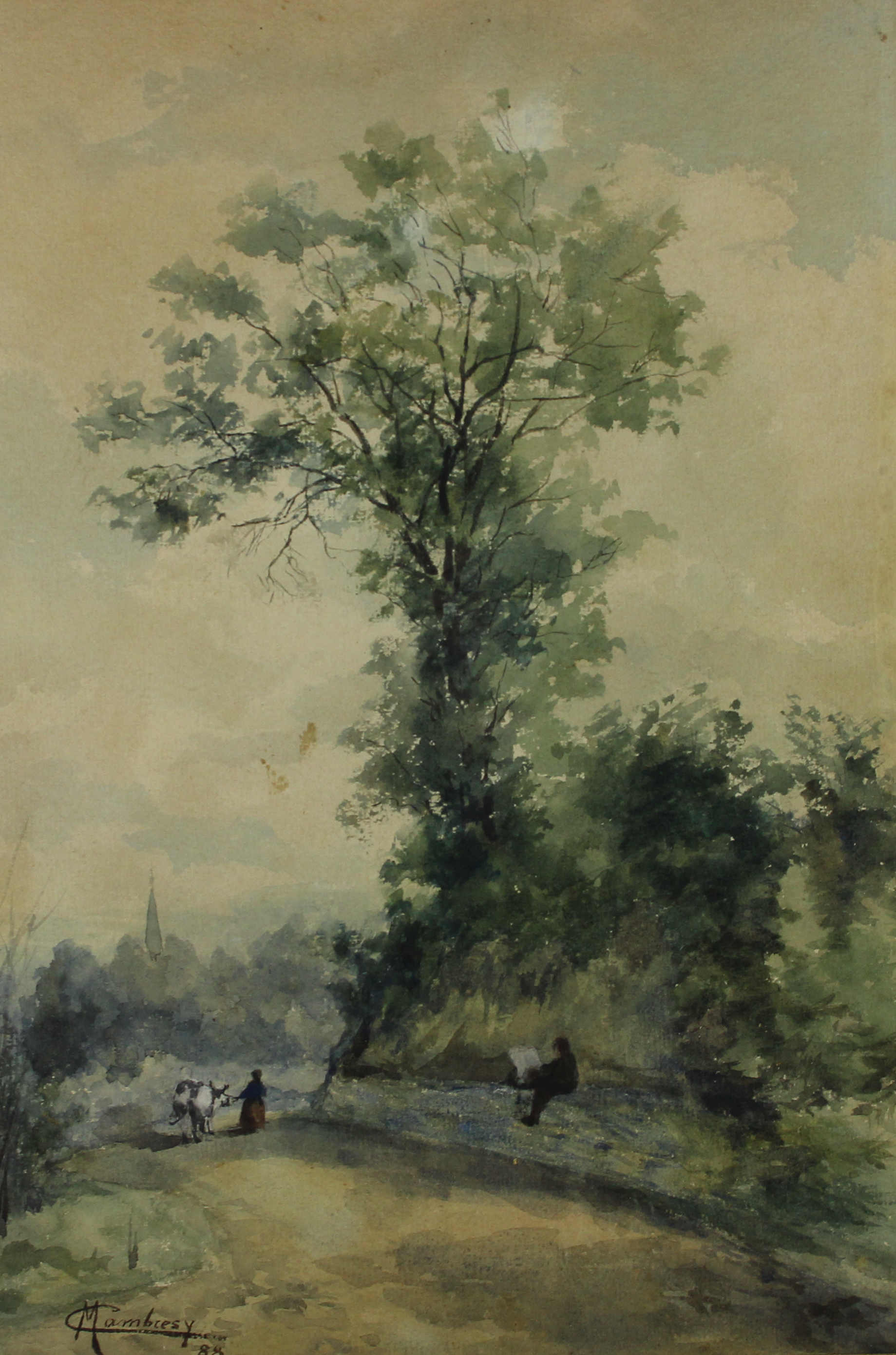 tableau L'artiste peintre Cambresy Marguerite  animaux,paysage,personnage  aquarelle papier 19e sicle