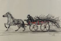 tableau Le transporteur    personnage,scène rurale  crayon papier 