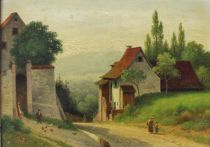 tableau Vie rural  Bauer  paysage,personnage,scène rurale,village  huile panneau 19e siècle