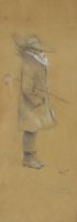 tableau Femme à la canne   personnage  crayon papier 1ère moitié 20e siècle