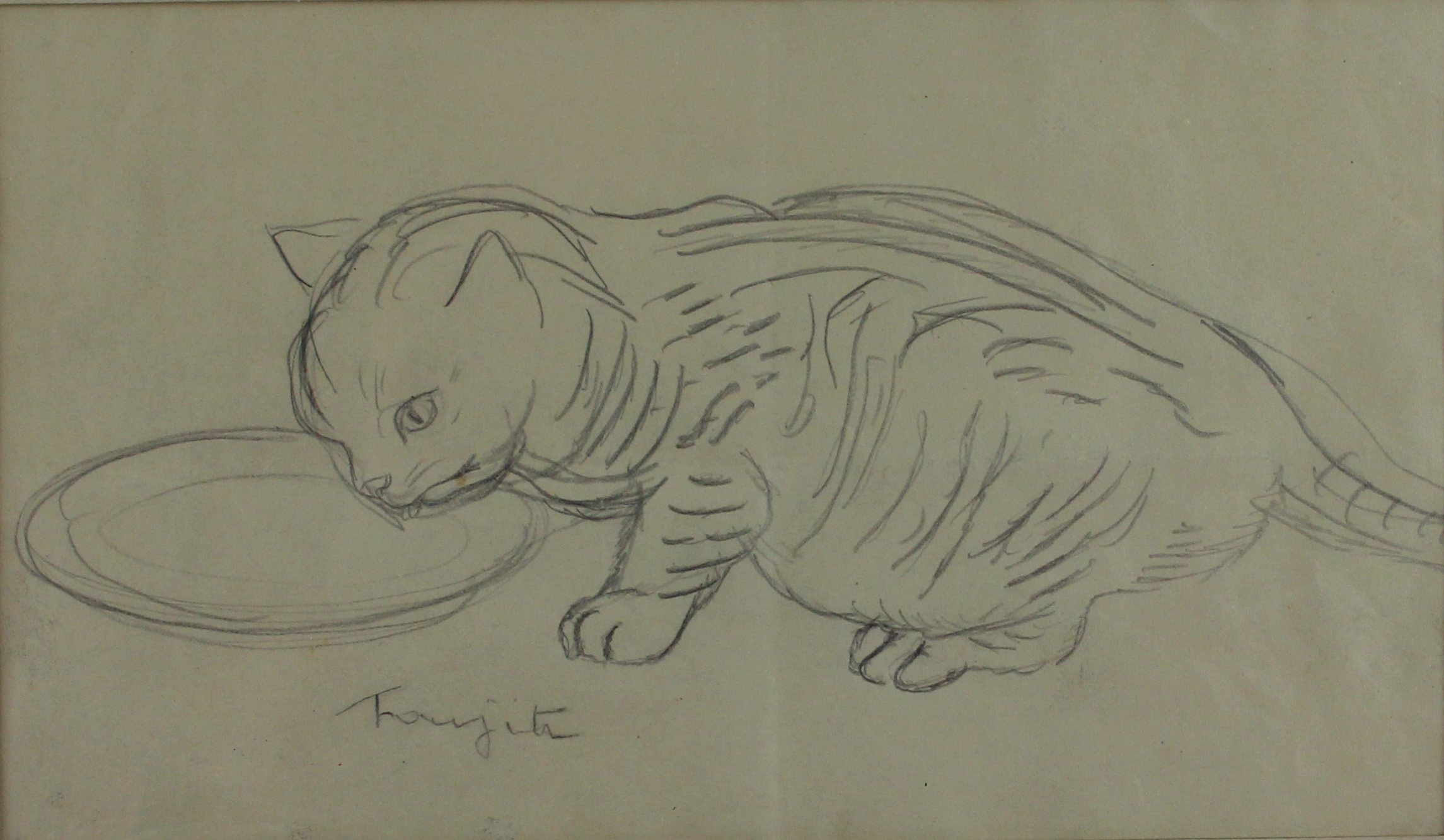 tableau Le chat Foujita Tsuguharu Lonard animaux  crayon papier 1re moiti 20e sicle
