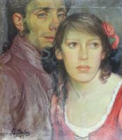 tableau Le Couple Baltus Georges - Marie personnage,portrait  huile toile 1ère moitié 20e siècle