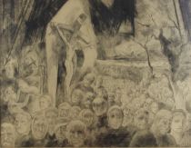 tableau La procession Diez Anto personnage,religieux,église  encre papier 1ère moitié 20e siècle
