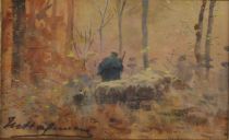 tableau Le troupeau de moutons Hagemans Maurice animaux,scne rurale  aquarelle papier 1re moiti 20e sicle