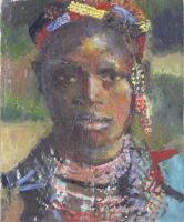 tableau Guerrier Landauer Patrice portrait,africaniste  huile toile 2ime moiti 20e sicle
