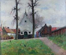 tableau La chapelle Meyers Isidore paysage,village,glise impressionnisme huile toile 