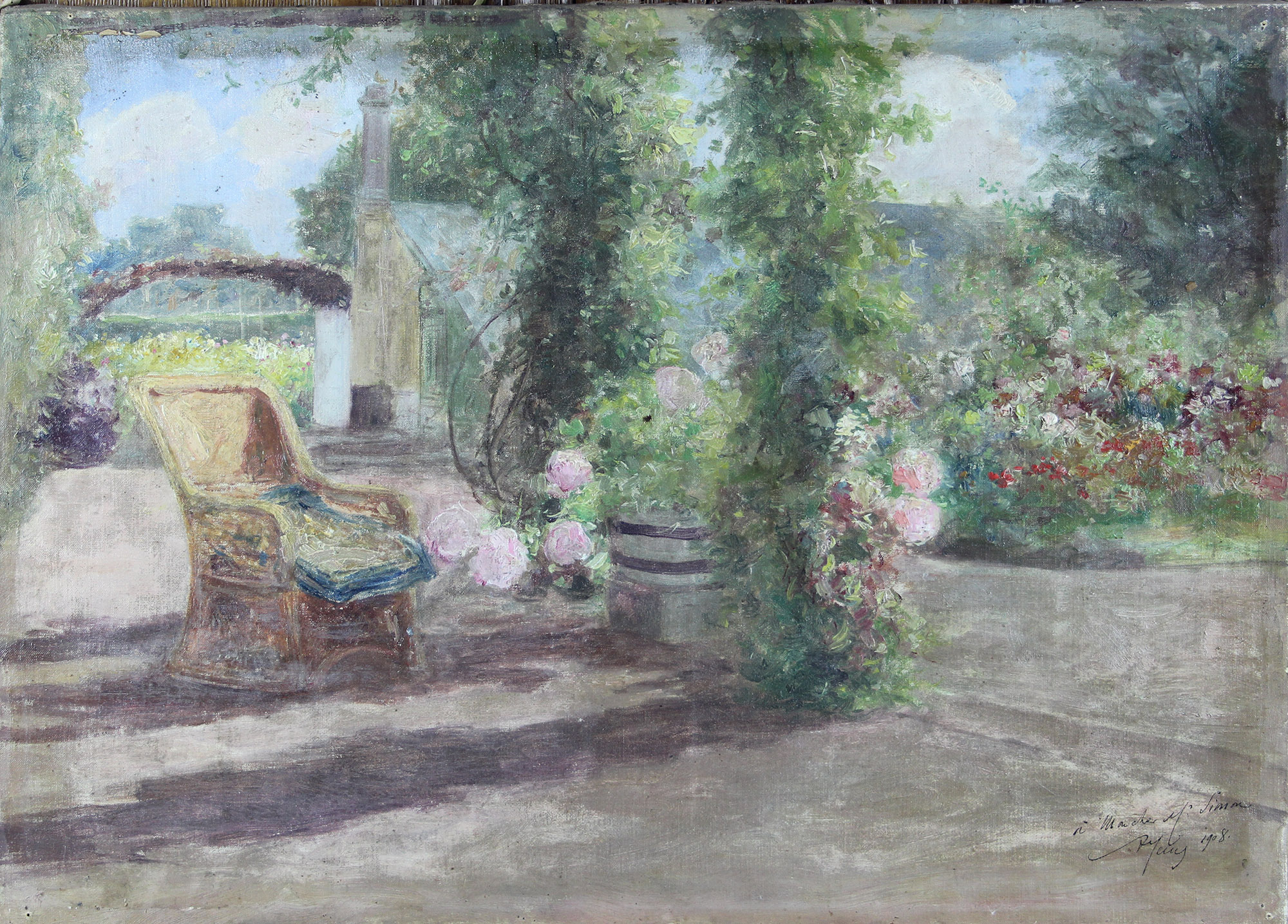 tableau La roseraie Heins  Armand Jan  impressionnisme huile toile 