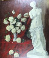 tableau Le bouquet et la vénus Brauwer Pol fleurs,nature morte  huile toile 1ère moitié 20e siècle