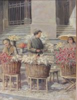 tableau Les marchandes de fleurs Van Melle Edmond scne de genre  huile toile 