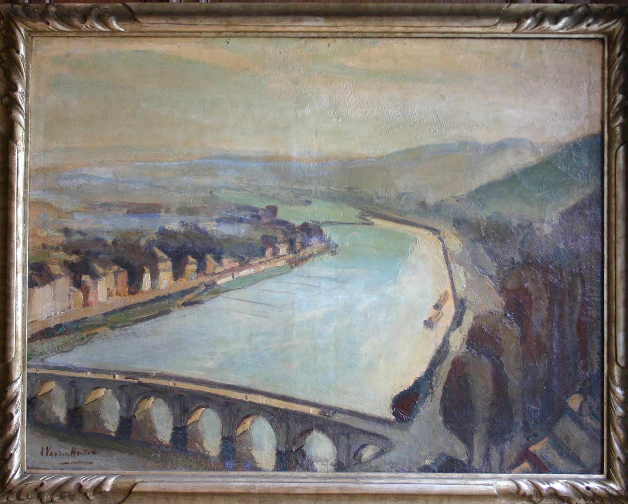tableau Vue de Namur Van Den Houten Lon paysage  huile toile 1re moiti 20e sicle