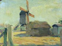 tableau Le moulin Meyers Isidore paysage,village,moulin  huile panneau 1re moiti 20e sicle